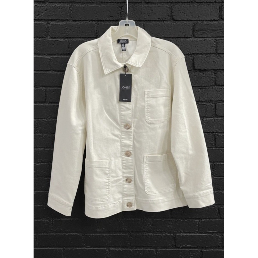 🔥Jones New York 🖤Multi Patch Pocket Jacket ecru wash cotton blend $119‎ Sz L - Picture 2 of 7